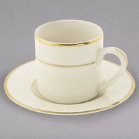 10 Strawberry Street CGLD0428 3 oz. Cream Double Gold Line Porcelain Espresso Can Cup with Saucer - 24/Case