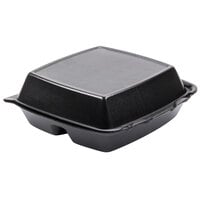 Dart 85HTB3R 8" x 8" x 3" Black Foam Three-Compartment Square Take Out Container with Perforated Hinged Lid - 100/Pack