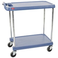 Metro myCart MY1627-24BU Blue Antimicrobial Utility Cart with Two Shelves and Chrome Posts - 18" x 32"