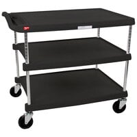 Metro myCart MY2636-35BL Black Utility Cart with Three Shelves and Chrome Posts - 28" x 40"