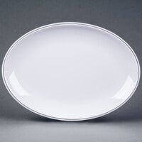 Elite Global Solutions D2211L Viva 11" x 7 7/8" White Oval Plate with Black Trim - 6/Case
