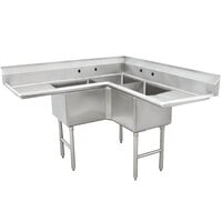 Advance Tabco FC-K6-18D Three Compartment Stainless Steel Commercial Sink with Two Drainboards - 57 inch