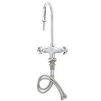 T&S BL-5700-01 Deck Mounted Laboratory Faucet with Flex Inlets, 5 5/8" Rigid Gooseneck Nozzle (Serrated Tip), 4-Arm Handles, and Eterna Cartridges