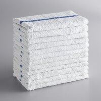Choice 16 inch x 19 inch Blue Striped 32 oz. Cotton Bar Towel - 12/Pack