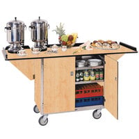 Lakeside 675HRM Stainless Steel Drop-Leaf Beverage Service Cart with 3 Shelves and Hard Rock Maple Finish - 44 1/4" x 24" x 38 1/4"