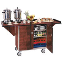 Lakeside 675RM Stainless Steel Drop-Leaf Beverage Service Cart with 3 Shelves and Red Maple Finish - 44 1/4" x 24" x 38 1/4"