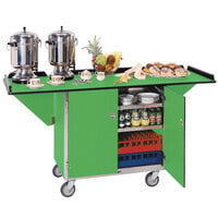 Lakeside 675G Stainless Steel Drop-Leaf Beverage Service Cart with 3 Shelves and Green Finish - 44 1/4" x 24" x 38 1/4"