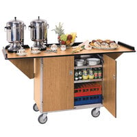 Lakeside 675LM Stainless Steel Drop-Leaf Beverage Service Cart with 3 Shelves and Light Maple Finish - 44 1/4" x 24" x 38 1/4"