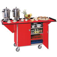 Lakeside 675RD Stainless Steel Drop-Leaf Beverage Service Cart with 3 Shelves and Red Finish - 44 1/4" x 24" x 38 1/4"