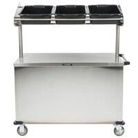 Lakeside 663 Solid Stainless Steel Vending Cart with Overhead Shelf and 3 Plastic Bins - 28 1/4" x 52 1/4" x 67"