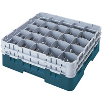 Cambro 25S1214414 Camrack 12 5/8" High Customizable Teal 25 Compartment Glass Rack with 6 Extenders