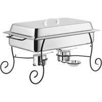 Choice 8 Qt. Full Size Chafer with Black Wrought Iron Stand and Stainless Steel Lid Handle