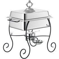 Choice 4 Qt. Half Size Chafer with Black Wrought Iron Stand and Classic Lid Handle