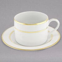 10 Strawberry Street GLD0009 6 oz. Double Line Gold Porcelain Can Cup with Saucer - 24/Case