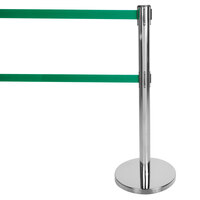 Aarco HC-27 Chrome 40" Crowd Control / Guidance Stanchion with Dual 84" Green Retractable Belts