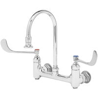 T&S B-0352 Wall Mounted Surgical Sink Faucet with 8" Adjustable Centers, 5 1/2" Rigid Gooseneck, Built In Stops, and 6" Wrist Action Handles