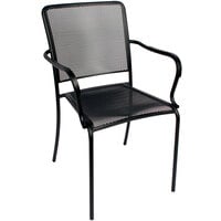 BFM Seating Chesapeake Outdoor / Indoor Stackable Black E-Coated Steel Arm Chair