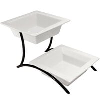 Cal-Mil PP302-13 Prestige Black Two Tier Curved Metal Display with Porcelain Bowls - 10" x 17" x 9"