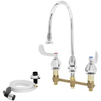 T&S B-2347 EasyInstall Medical Lavatory Faucet with 4' Sidespray, Compression Cartridges, 8 13/16" Gooseneck with Rosespray Outlet, and 8" Centers ADA Compliant