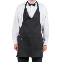 Chef Revival Black Poly-Cotton Customizable Tuxedo Apron with 2 Pockets - 32" x 28"