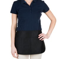 Chef Revival Black Poly-Cotton Customizable Reversible Waist Apron with 3 Pockets - 12" x 24"