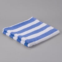 Oxford Classic 30" x 60" Blue Stripes 100% Cotton Cabana Pool Towel 9 lb. - 12/Pack