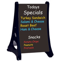 Aarco RAF-5 Roll A-Frame Two Sided Black Write-On / Wash-Off Sidewalk Sign with Stand - 24" x 36"