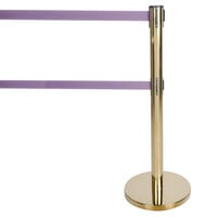 Aarco HB-27 Brass 40" Crowd Control / Guidance Stanchion with Dual 84" Purple Retractable Belts