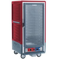 Metro C537-CLFC-4 C5 3 Series Insulated Low Wattage 3/4 Size Heated Holding and Proofing Cabinet with Fixed Wire Slides and Clear Door - Red