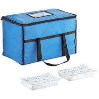 Choice Insulated Food Delivery Bag / Soft Sided Pan Carrier with Brick Cold Packs, Blue Nylon, 23" x 13" x 15"