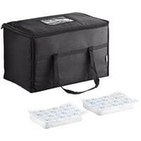 Choice Insulated Food Delivery Bag / Soft Sided Pan Carrier with Brick Cold Packs, Black Nylon, 23" x 13" x 15"