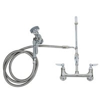 T&S B-0175 Wall Mounted Pre-Rinse Faucet with Adjustable 8" Centers, Angled Spray Valve, 104" Hose, 12" Add-On Faucet, 90 Degree Swivel Adapter, and Wall Hook