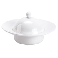 CAC RCN-140 Sushi Signature 9.5 oz. New Bone White Porcelain Pasta Bowl with Lid   - 12/Case