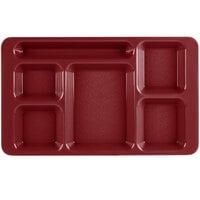 Cambro 1596CW416 Camwear (2 x 2) 9" x 15" Ambidextrous Heavy-Duty Polycarbonate NSF Cranberry 6 Compartment Serving Tray - 24/Case
