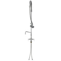 T&S B-0113-A12B-TEE EasyInstall Deck Mounted 48 1/2" High Pre-Rinse Faucet with Flex Inlets, 44" Hose, 12" Add-On Faucet, Tee Assembly, and 6" Wall Bracket