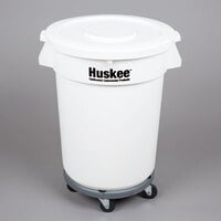 Continental Huskee 27432IBKIT 32 Gallon White Trash Can, Lid, and Dolly Kit