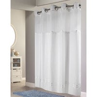 Hookless HBH40E257 White with White Stripe Escape Shower Curtain with Chrome Raised Flex-On Rings, It's A Snap! Polyester Liner with Magnets, and Poly-Voile Translucent Window - 71" x 74"