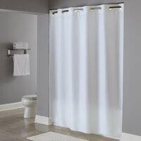 Hookless HBH40PLW01 White Plainweave Shower Curtain with Matching Flat Flex-On Rings and Weighted Corner Magnets - 71" x 74"