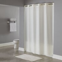 Hookless HBH40PLW05X Beige Plainweave Shower Curtain with Matching Flat Flex-On Rings and Weighted Corner Magnets - 71" x 77"