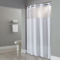 Hookless HBH43MYS01 White Madison Shower Curtain with Matching Flat Flex-On Rings, Weighted Corner Magnets, and Poly-Voile Translucent Window - 71" x 74"