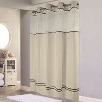 Hookless HBH40MYS0529SL77 Sand with Brown Stripe Escape Shower Curtain with Chrome Raised Flex-On Rings, It's A Snap! Polyester Liner with Magnets, and Poly-Voile Translucent Window - 71" x 77"