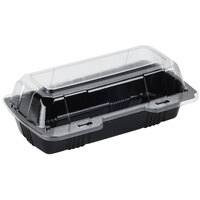 Polar Pak 29565 8" x 4" x 3" PET Black and Clear Hinged Hoagie / Sub Take-Out Container - 25/Pack