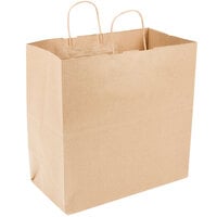 Duro 13" x 7" x 13" Jr. Mart Natural Kraft Paper Shopping Bag with Handles - 250/Bundle
