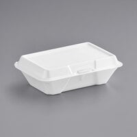 Dart 205HT1 9" x 6" x 3" White Foam Take Out Container with Perforated Hinged Lid - 100/Pack