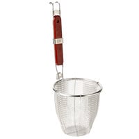 Thunder Group 5 1/2" x 5 1/2" Stainless Steel Strainer/Blanching Basket with Wooden Handle