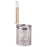 Thunder Group 5 1/2" x 6" Stainless Steel Strainer/Blanching Basket with Wooden Handle
