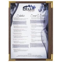 Menu Solutions RS33A BRN GLD Royal 5 1/2" x 8 1/2" Single Panel / Two View Brown Menu Board with Gold Corners