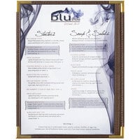 Menu Solutions RS33C BRN GLD Royal 8 1/2" x 11" Single Panel / Two View Brown Menu Board with Gold Corners