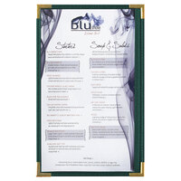 Menu Solutions RS33D GN GLD Royal 8 1/2" x 14" Single Panel / Two View Green Menu Board with Gold Corners