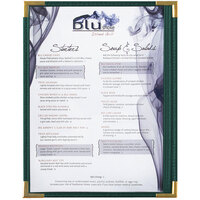 Menu Solutions RS33C GN GLD Royal 8 1/2" x 11" Single Panel / Two View Green Menu Board with Gold Corners